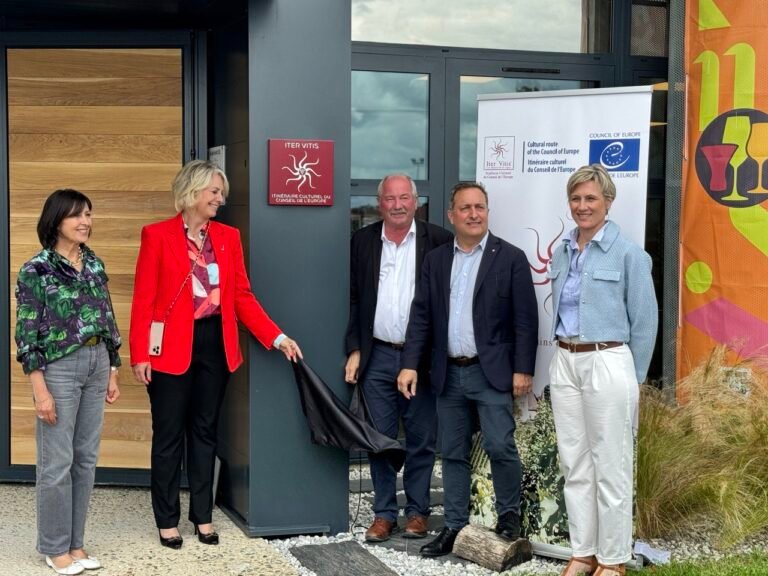 Eauze : Dévoilement de la plaque “Iter Vitis, Les chemins de la vigne”